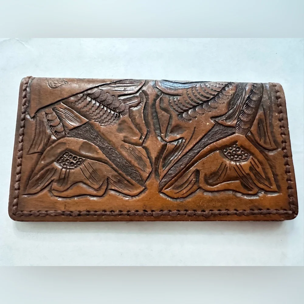 Vintage Western Embossed Leather Wallet - Hand Tooled -Rare!
